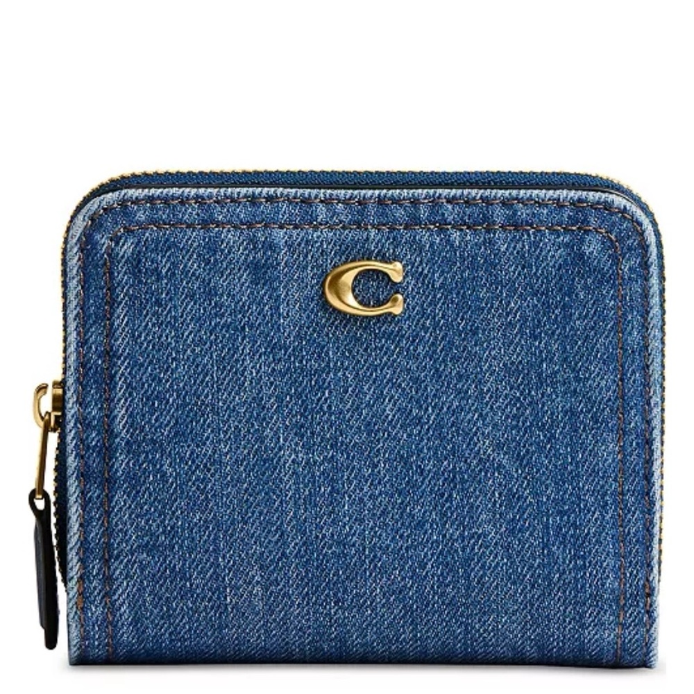 Coach Blue Denim Zip Wallet with Gold 'C' Accent